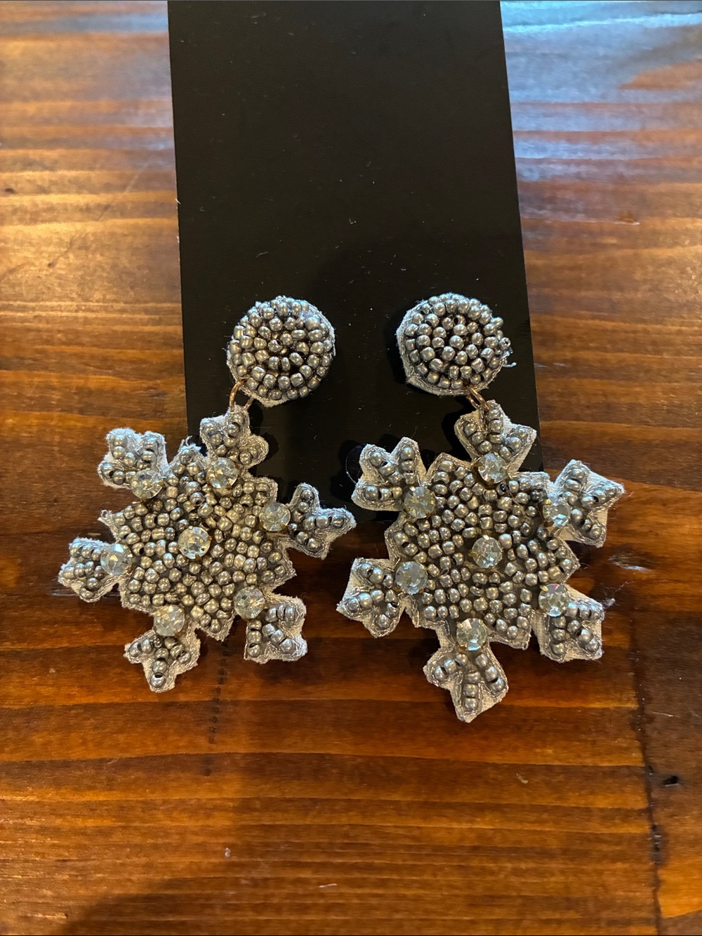 Silver Snowflake Drop Earrings with Sparkling Beads